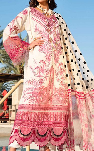 Shiza Hassan Off-white/Brink Pink Lawn Suit | Pakistani Dresses in USA- Image 1