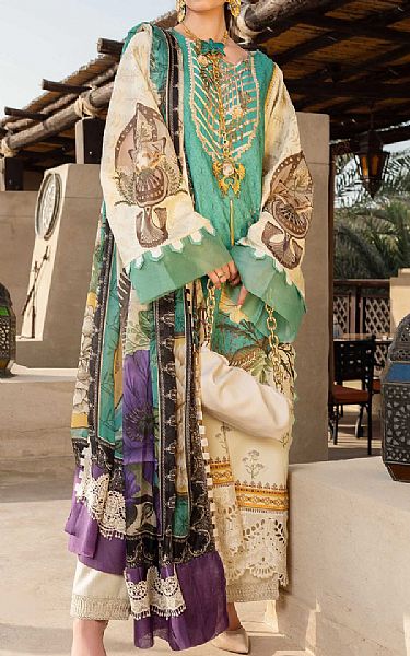 Shiza Hassan Sea Green/Off-white Lawn Suit | Pakistani Dresses in USA- Image 1