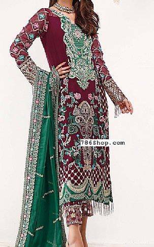 Sifona Maroon/Green Chiffon Suit | Pakistani Dresses in USA- Image 1