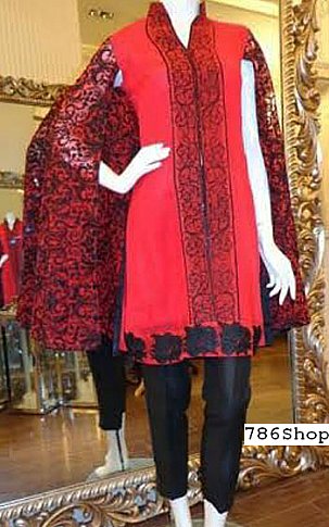 Threads and Motifs Red Chiffon Suit | Pakistani Embroidered Chiffon Dresses USA- Image 1
