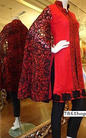 Threads and Motifs Red Chiffon Suit | Pakistani Embroidered Chiffon Dresses USA- Image 2