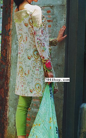 Tabassum Mughal Off-white/Green Lawn Suit | Pakistani Lawn Suits- Image 2
