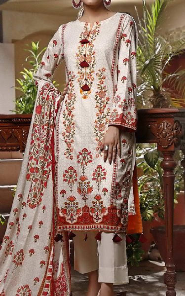 VS Textile Ivory/Red Lawn Suit | Pakistani Dresses in USA- Image 1