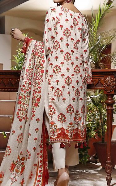 VS Textile Ivory/Red Lawn Suit | Pakistani Dresses in USA- Image 2
