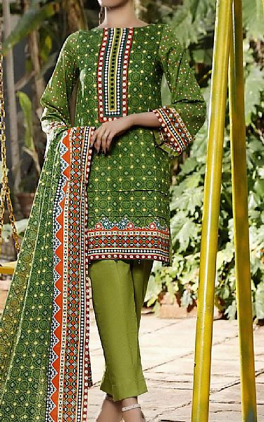 Vs Textile Parrot Green Lawn Suit | Pakistani Dresses in USA- Image 1