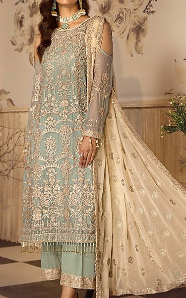 Zarif Pistachio Green Chiffon Suit | Pakistani Dresses in USA- Image 1