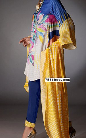 Almirah Blue/Yellow Silk Jacquard Suit | Pakistani Dresses in USA- Image 2