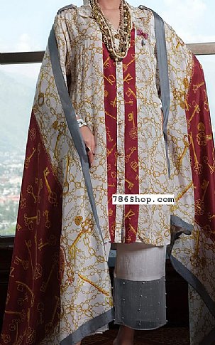 Almirah Off-White Viscose Silk Suit | Pakistani Winter Dresses- Image 1