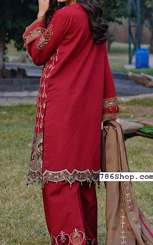 Anamta Crimson Linen Suit | Pakistani Winter Dresses- Image 2