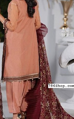 Anamta Peach Organza Suit | Pakistani Embroidered Chiffon Dresses- Image 2