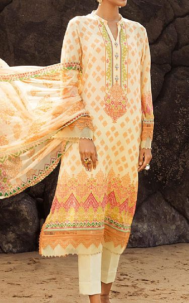 Bareeze  Off-white/Orange Lawn Suit | Pakistani Dresses in USA- Image 1