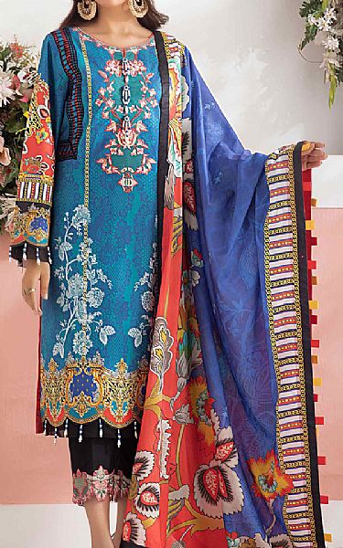 Sifona Teal/Royal Blue Lawn Suit | Pakistani Dresses in USA- Image 1