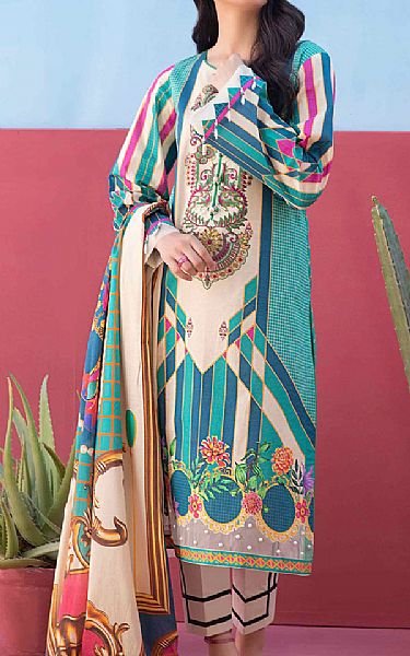 Sifona Ivory/Teal Lawn Suit (2 Pcs) | Pakistani Dresses in USA- Image 1