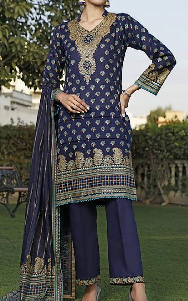VS Textile Navy Blue Lawn Suit | Pakistani Dresses in USA- Image 1