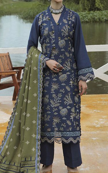 Aabyaan Royal Blue Karandi Suit | Pakistani Winter Dresses- Image 1