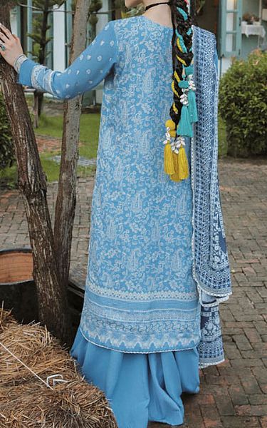 Aabyaan Maya Blue Karandi Suit | Pakistani Winter Dresses- Image 2