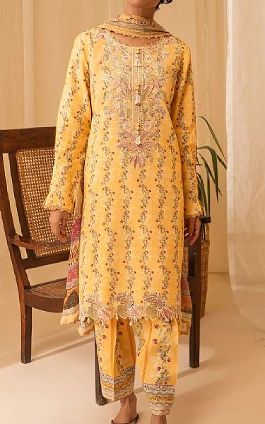 Aabyaan Sand Gold Linen Suit | Pakistani Winter Dresses in USA- Image 1