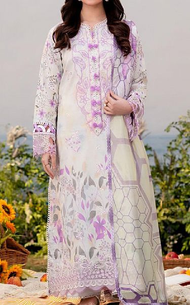 Aabyaan Off White/Lilac Lawn Suit | Pakistani Lawn Dress in USA- Image 1