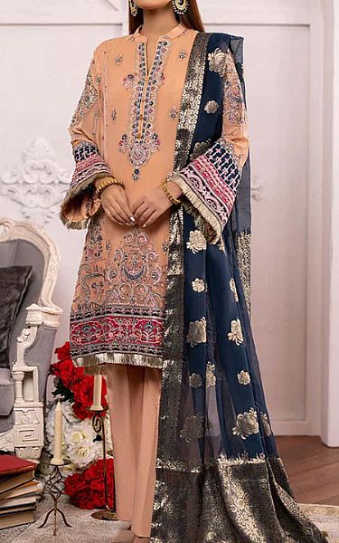 Adans Libas Peach Chiffon Suit | Pakistani Embroidered Chiffon Dresses- Image 1
