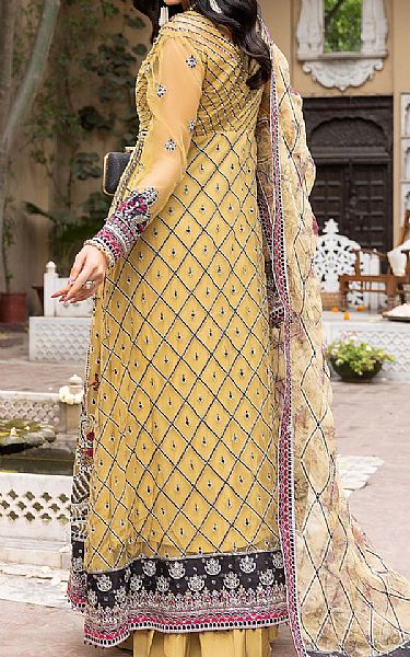 Adans Libas Golden Yellow Net Suit | Pakistani Embroidered Chiffon Dresses- Image 2
