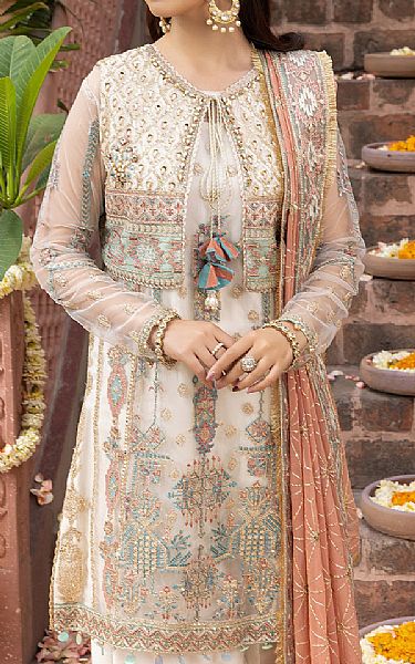 Adans Libas Off-white Net Suit | Pakistani Embroidered Chiffon Dresses- Image 2
