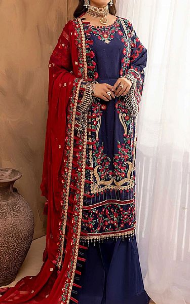 Adans Libas Navy Blue Lawn Suit | Pakistani Wedding Dresses- Image 1