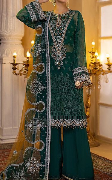 Adans Libas Brunswick Green Chiffon Suit | Pakistani Embroidered Chiffon Dresses- Image 1
