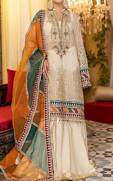Adans Libas Off-white Chiffon Suit | Pakistani Wedding Dresses- Image 1