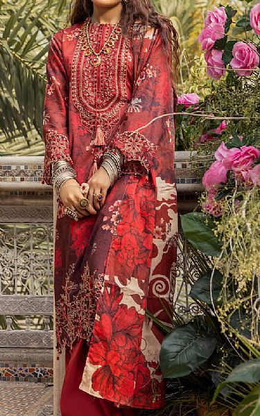 Adans Libas Wine Red Lawn Suit | Pakistani Lawn Suits- Image 1
