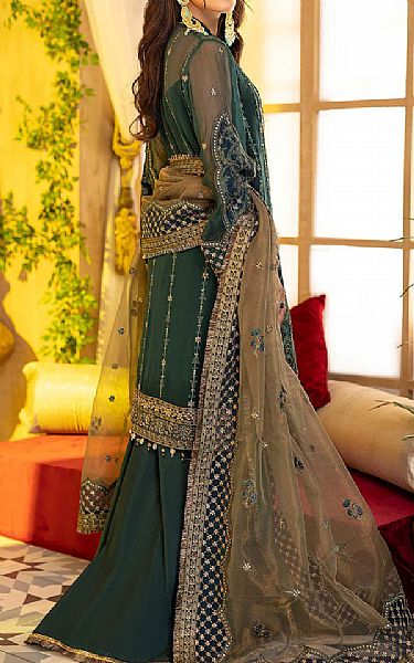 Adans Libas Hunter Green Chiffon Suit | Pakistani Wedding Dresses- Image 2