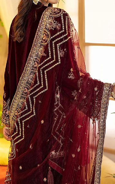Adans Libas Maroon Velvet Suit | Pakistani Winter Dresses- Image 2