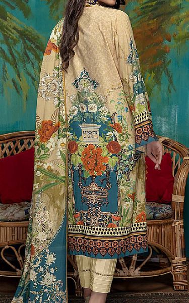 Adans Libas Light Golden/Teal Linen Suit | Pakistani Dresses in USA- Image 2