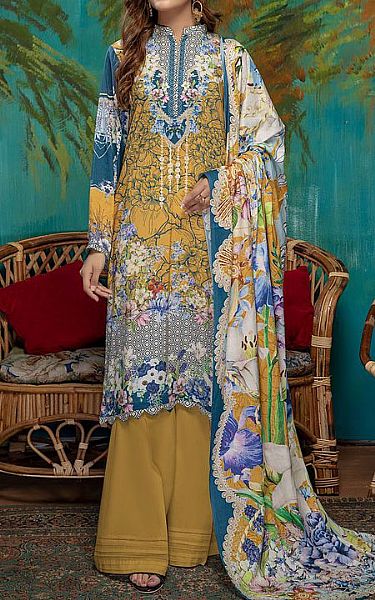 Adans Libas Mustard Linen Suit | Pakistani Dresses in USA- Image 1
