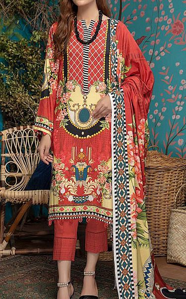 Adans Libas Pastel Red Linen Suit | Pakistani Dresses in USA- Image 1