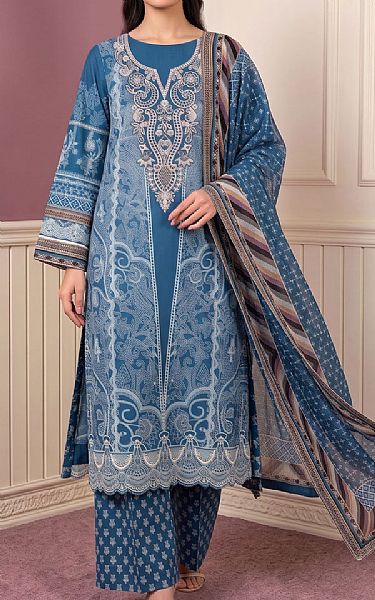 Adans Libas Denim Blue Lawn Suit | Pakistani Lawn Dress in USA- Image 1