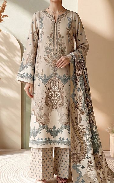 Adans Libas Beige Lawn Suit | Pakistani Lawn Dress in USA- Image 1