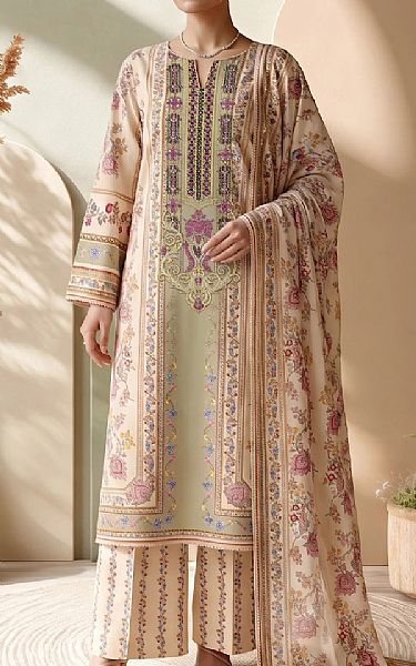 Adans Libas Tan/Green Lawn Suit | Pakistani Lawn Dress in USA- Image 1