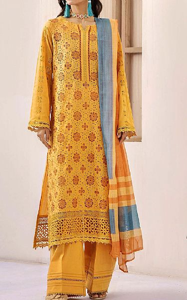 Adans Libas Golden Yellow Lawn Suit | Pakistani Lawn Dress in USA- Image 1