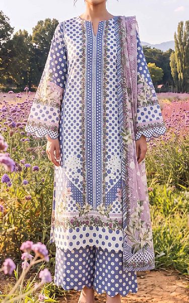 Adans Libas White/Blue Lawn Suit | Pakistani Lawn Dress in USA- Image 1
