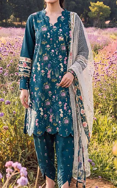 Adans Libas Teal Lawn Suit | Pakistani Lawn Dress in USA- Image 1