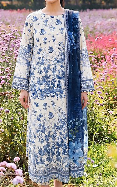 Adans Libas White/Blue Lawn Suit | Pakistani Lawn Dress in USA- Image 1