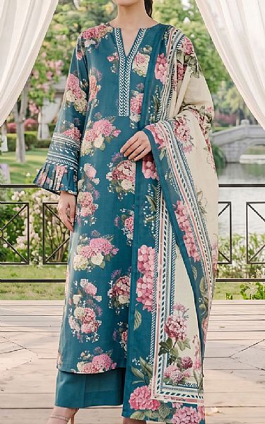 Adans Libas Teal Lawn Suit | Pakistani Lawn Dress in USA- Image 1
