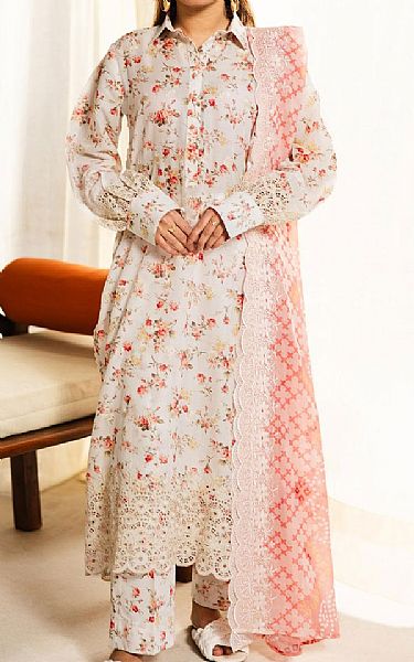 Adans Libas White/Rust Lawn Suit | Pakistani Lawn Dress in USA- Image 1
