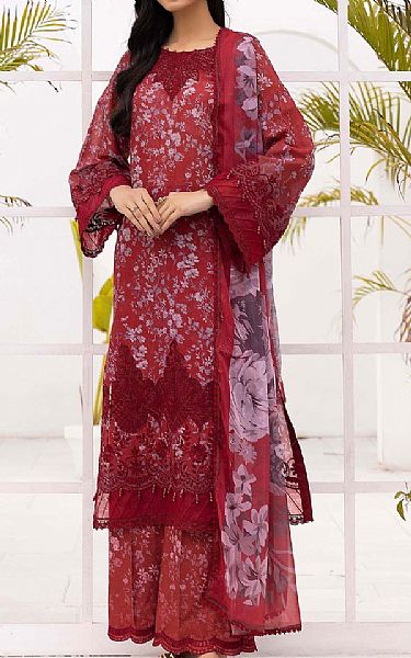Adans Libas Auburn Red Lawn Suit | Pakistani Lawn Dress in USA- Image 1