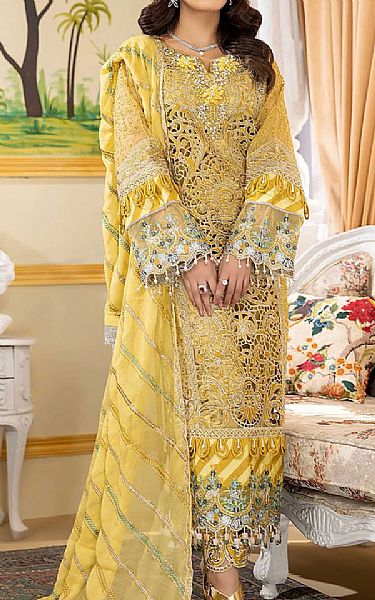 Adans Libas Yellow Organza Suit | Pakistani Dresses in USA- Image 1
