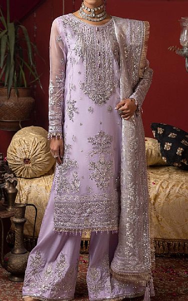 Adans Libas Pastel Purple Organza Suit | Pakistani Embroidered Chiffon Dresses- Image 1