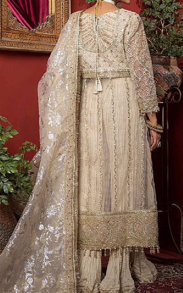 Adans Libas Ivory Organza Suit | Pakistani Embroidered Chiffon Dresses- Image 2