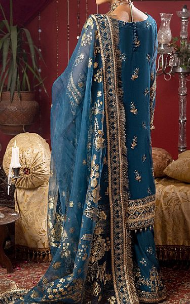 Adans Libas Denim Blue Organza Suit | Pakistani Embroidered Chiffon Dresses- Image 2