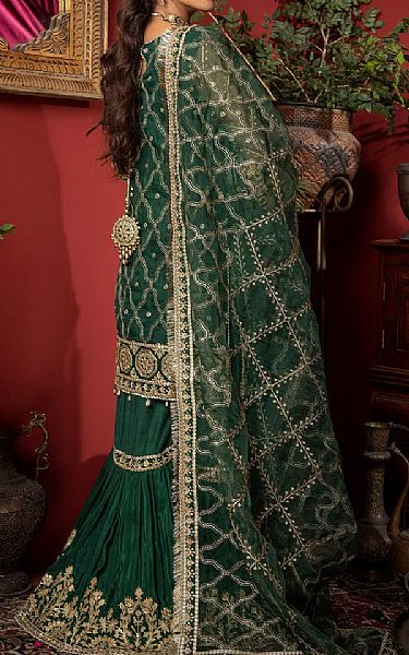Adans Libas Bottle Green Organza Suit | Pakistani Embroidered Chiffon Dresses- Image 2