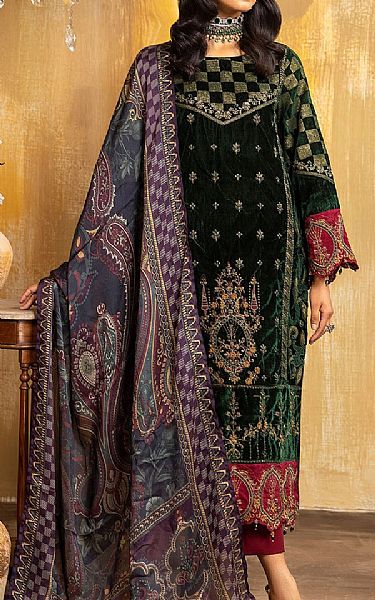 Adans Libas Palm Green Velvet Suit | Pakistani Winter Dresses- Image 1
